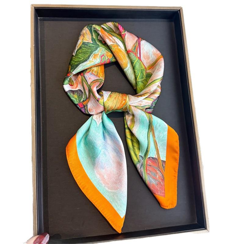 Korean version of the new imitation silk printing silk scarf square scarf high-end shawl sunscreen neck professional scarf headscarf scarf
