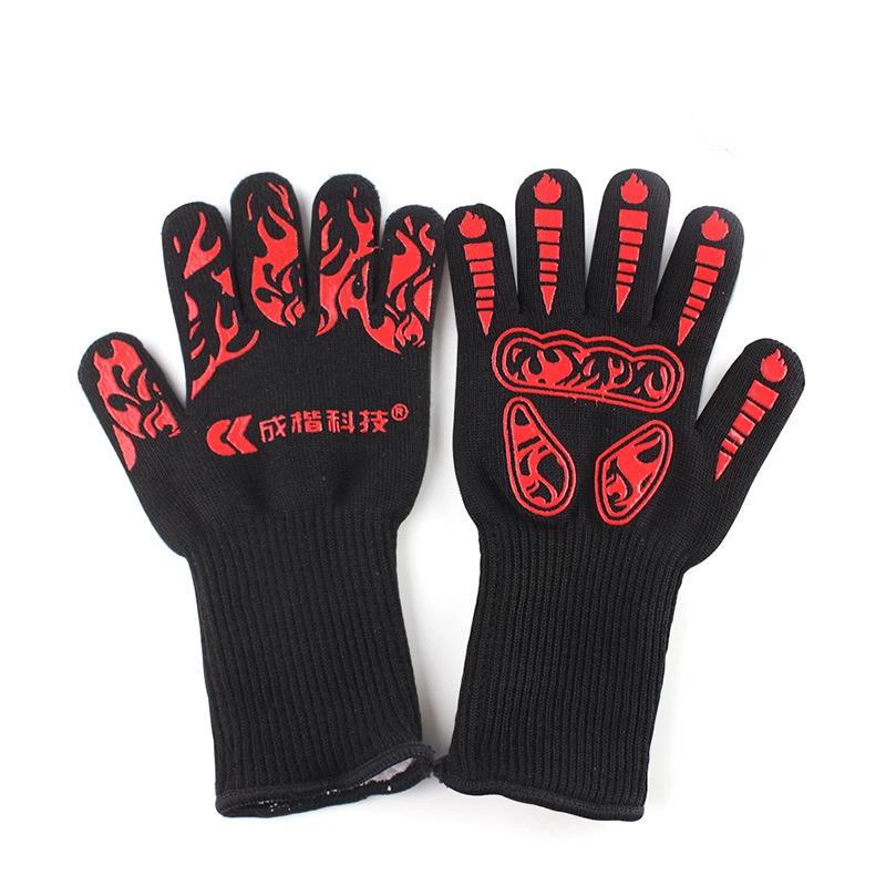 

High Temperature Silicone Gloves Heat Resistant Up To 500℃ Non Slip Fireproof Insulated Oven Cooking BBQ Gloves XL червоний