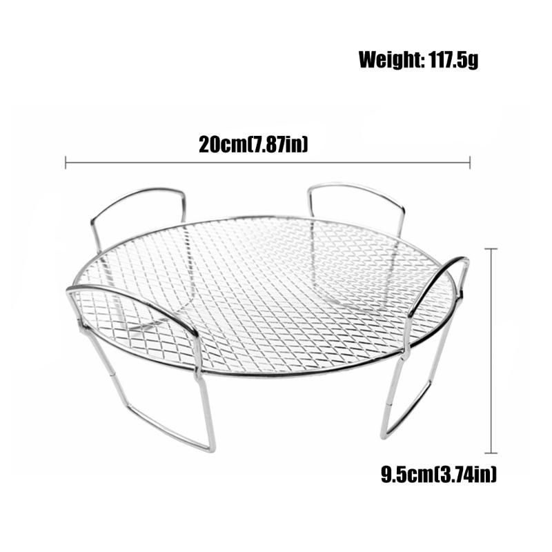 Stainless Steels Round Air Fryers Rack 20Cm Raised Mesh Wire Rack with Side Handle for Grilling, Reheating Food, Greases Draining, and Daily Kitchens