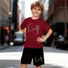 Boys 2 Piece Cartoon Letter Print Outfit, Short Sleeve T-Shirt and Shorts Set for Kids Age 5-14, Black and White Sporty Casual Summer Clothes