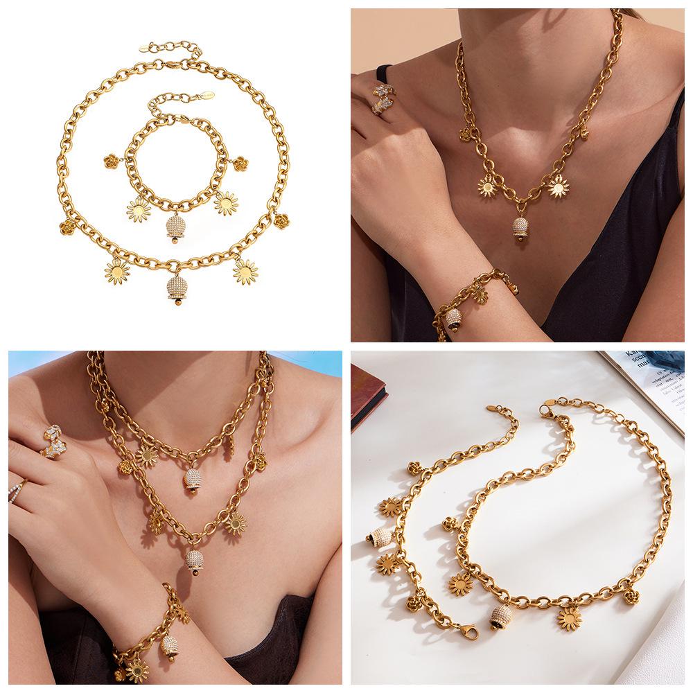 Oumeka 18k Gold-Plated Stainless Steel Jewelry Set: Versatile Pendant, Necklace, and Bracelet.