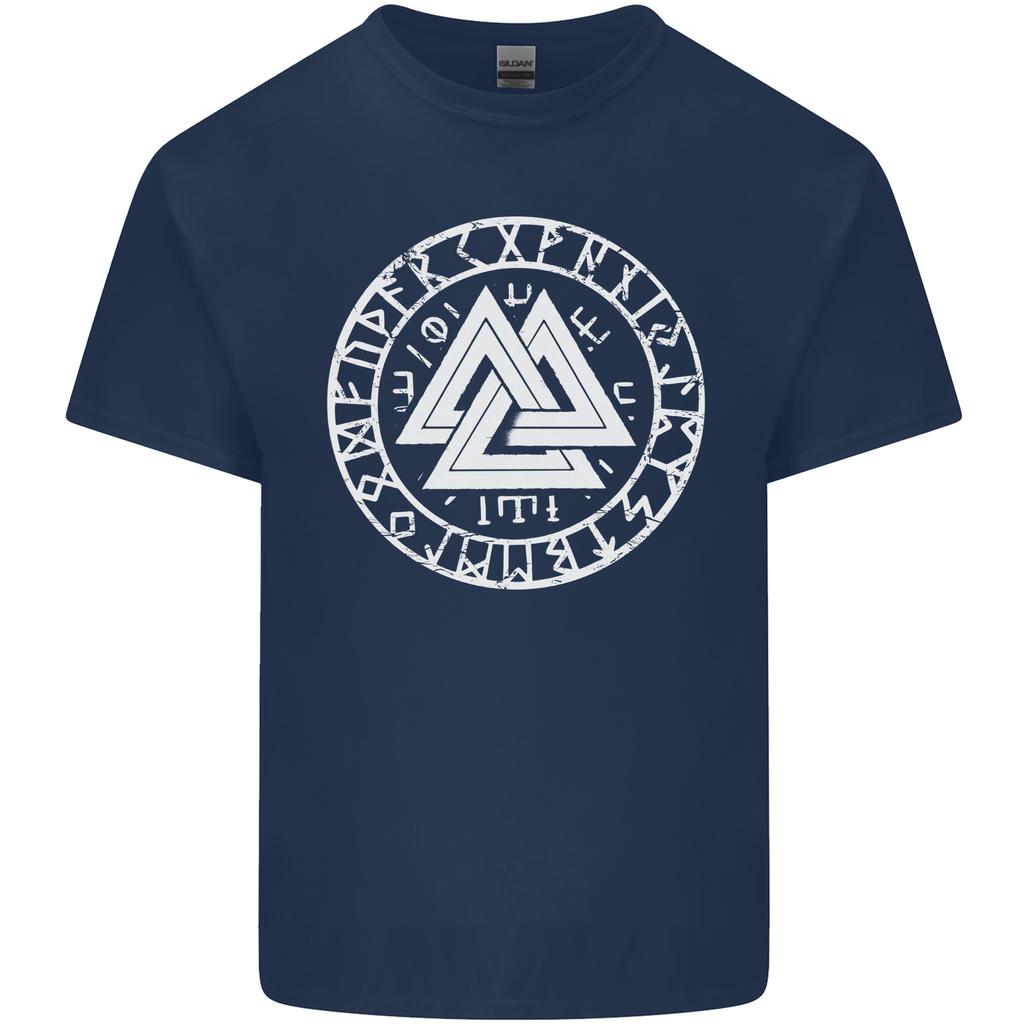 Valknut Circle With Viking Text White Print Unisexs Light Cotton TShirt