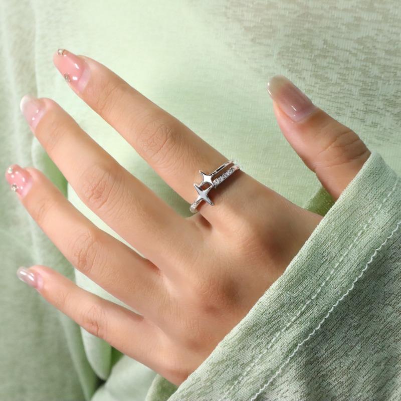 Gu Maoning, hollow star ring, cold wind personality tide open index finger ring, light luxury diamond meteor ring