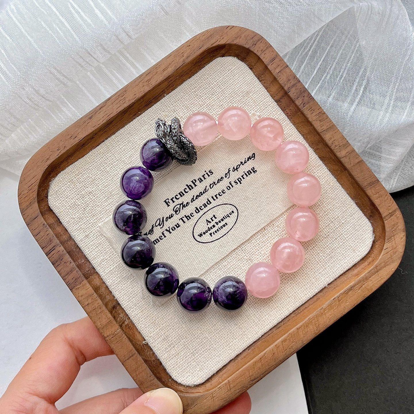 12Mm Natural Amethyst Powder Design Bracelet Bracelet