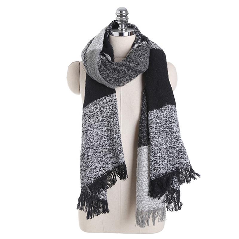 Black White Plaid Long Warm Soft European Scarf For Women 20065CM серый