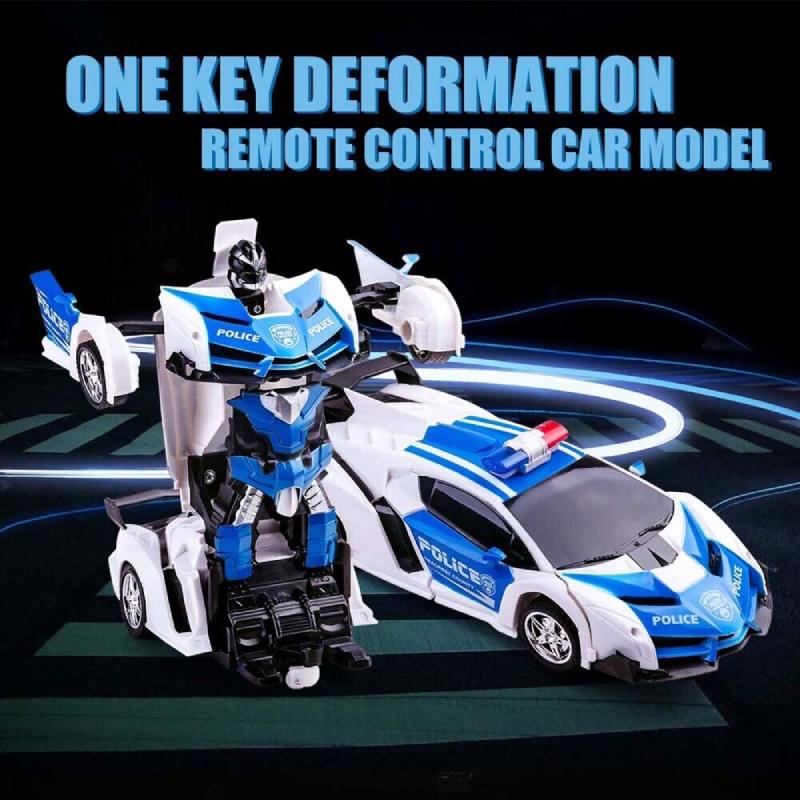 Rc Transformer Robot Police Car Remote Control Toy Kids Led Lights Boys Gift