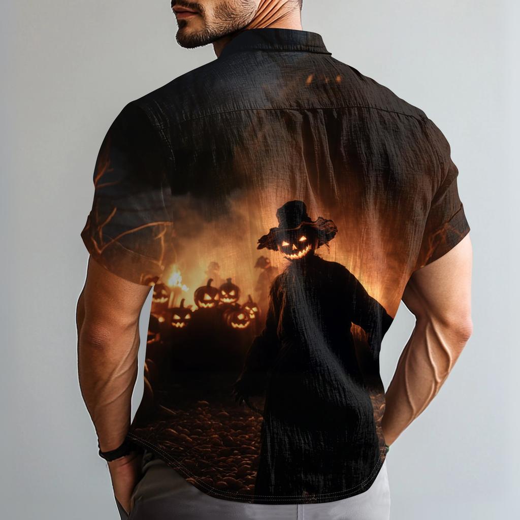 Camicia da Uomo Moda Casual Ampia a Maniche Corte con Stampa di Halloween