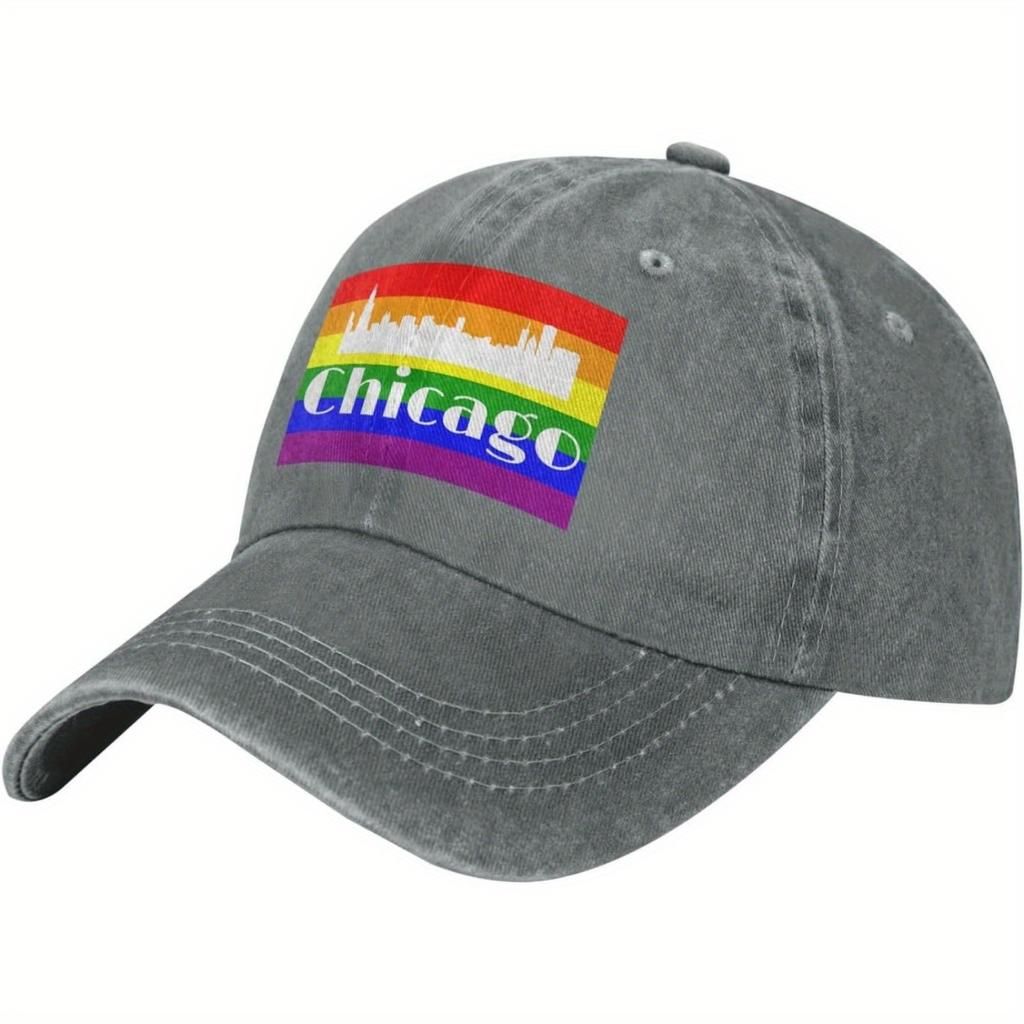 Chicago Pride Rainbow Skyline Vintage Washed Baseball Cap Adult Casual Polyester Adjustable Sun Protection Hat