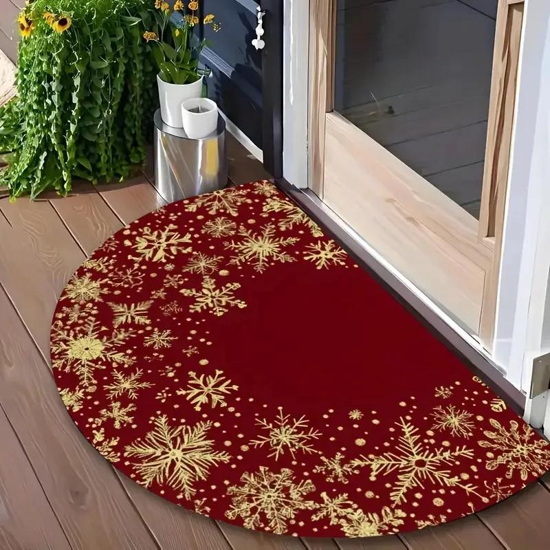 1PC VIKAMA Christmas Doormat Semi-circular Welcome Mat Anti Slip Wear-resistant Carpet for Living Room Bathroom Kitchen Tapete