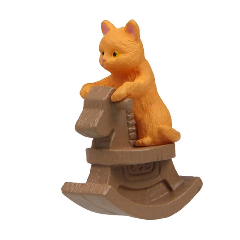 Small Figurines Decoration Car Dashboard Miniature Riding Rocking Horse Cats Ornament Center Console Mounted Cats Decoration