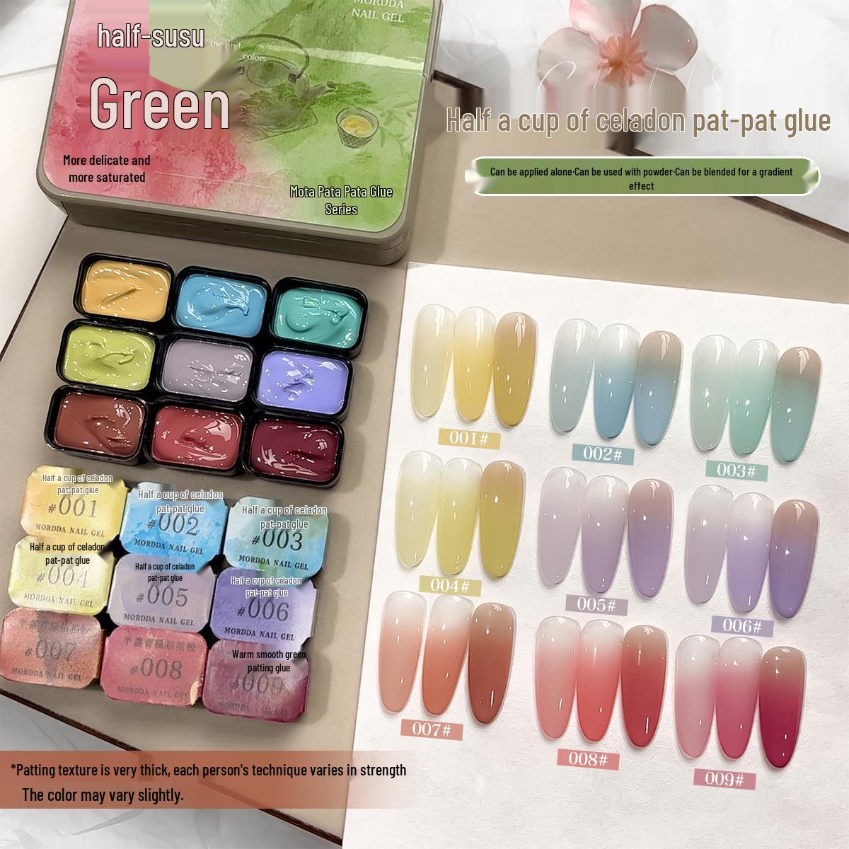 

Нейл-арт Селадоновая серия Градиентный гель: Высокая насыщенность, формула не требующая смывания для румян и цветовой живописи.