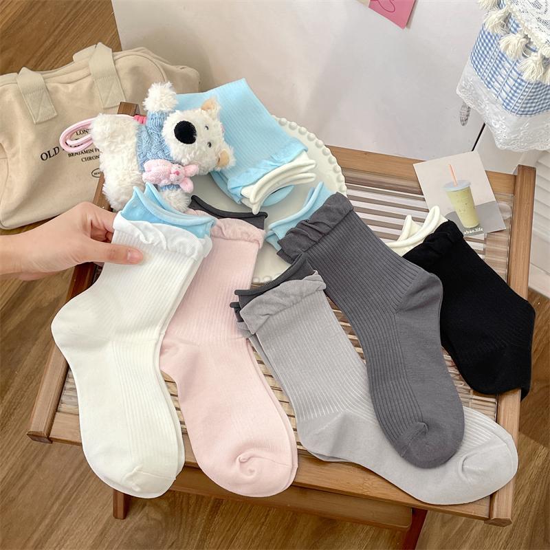 Female Spring and Summer Thin Double Muzzle Ballet Style Loose Mouth In The Tube Pile Pile Cotton Socks