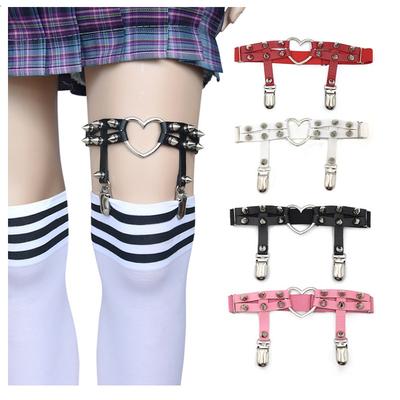 Punk Sexy Spike Strumpfband Rock Nieten Elastischer Strapsgürtel 2 Clips Harajuku Gothic Goth Nietenbesetzt Damen Beinschmuck Strumpfhalter