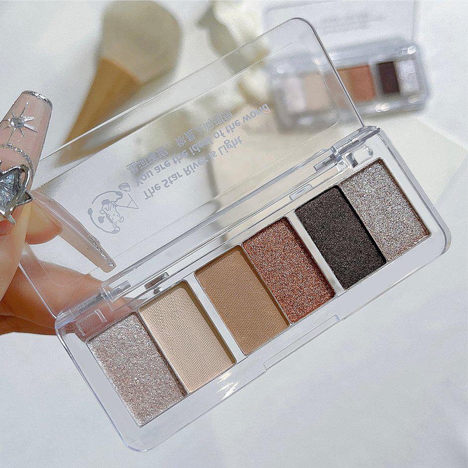 JADED Vashda: Lively Six-Color Eyeshadow Palette - Dopamine Cool Blue-Green & Pink Tones, Portable with Mirror