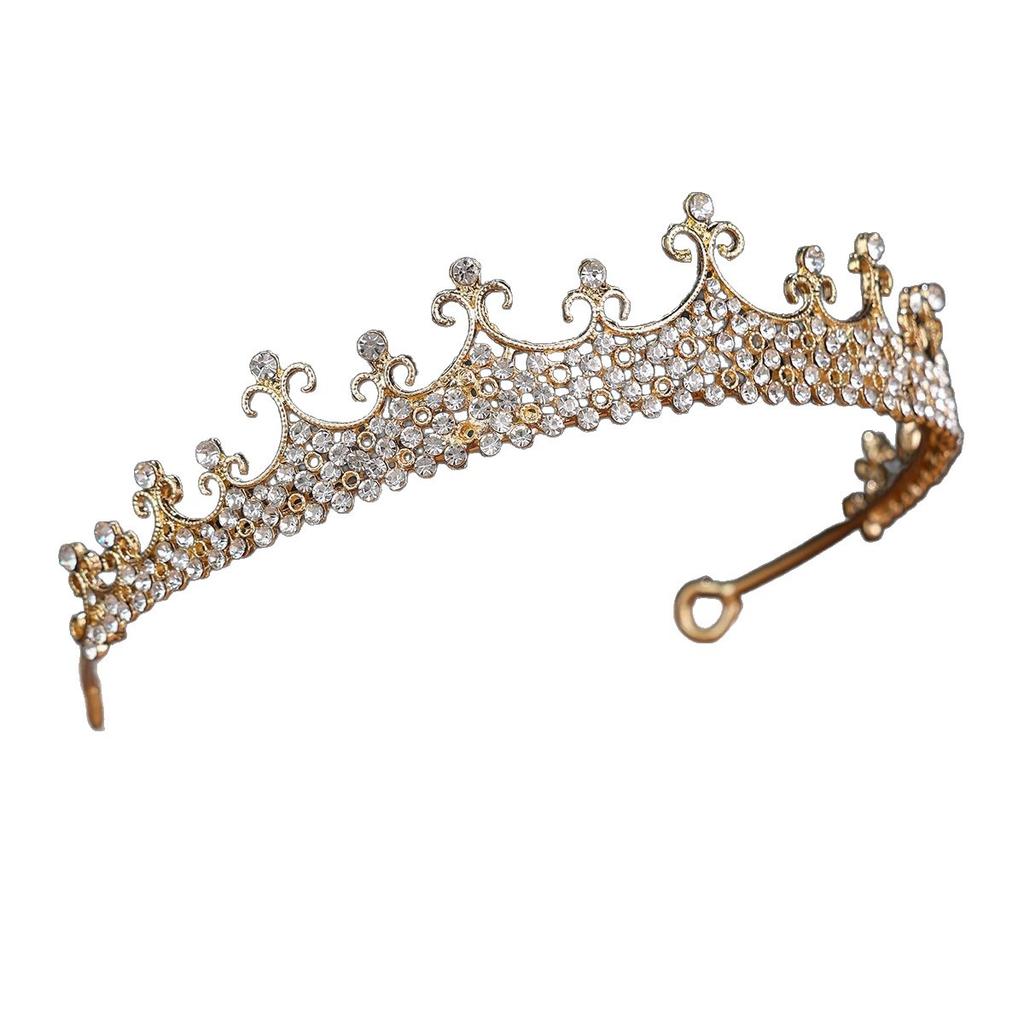 Modieuze Europese en Amerikaanse Waterdiamant Bruid Prinses Kroon Hoofddeksel Goudkleurig Met Diamanten Ingelegd Koninklijke Kroon Haarband Stijl Foto Accessoire