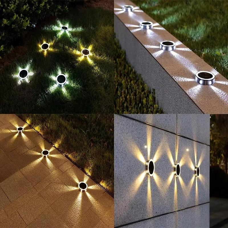 Outdoor Solar Wall Light Waterproof Round Petal Garden Ground-Mounted Lamp with 8 Modes for Deck Fence Landscape Lighting
