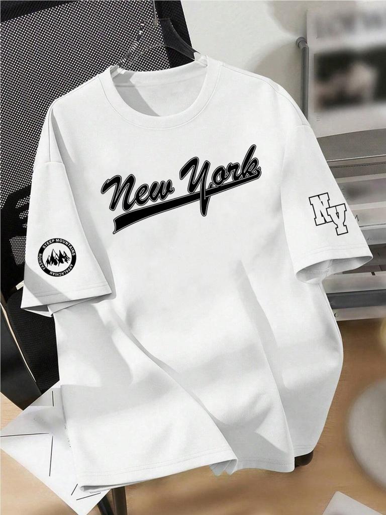 New men's summer design letter print soft and breathable round neck T-shirt summer outdoor street quick drying top