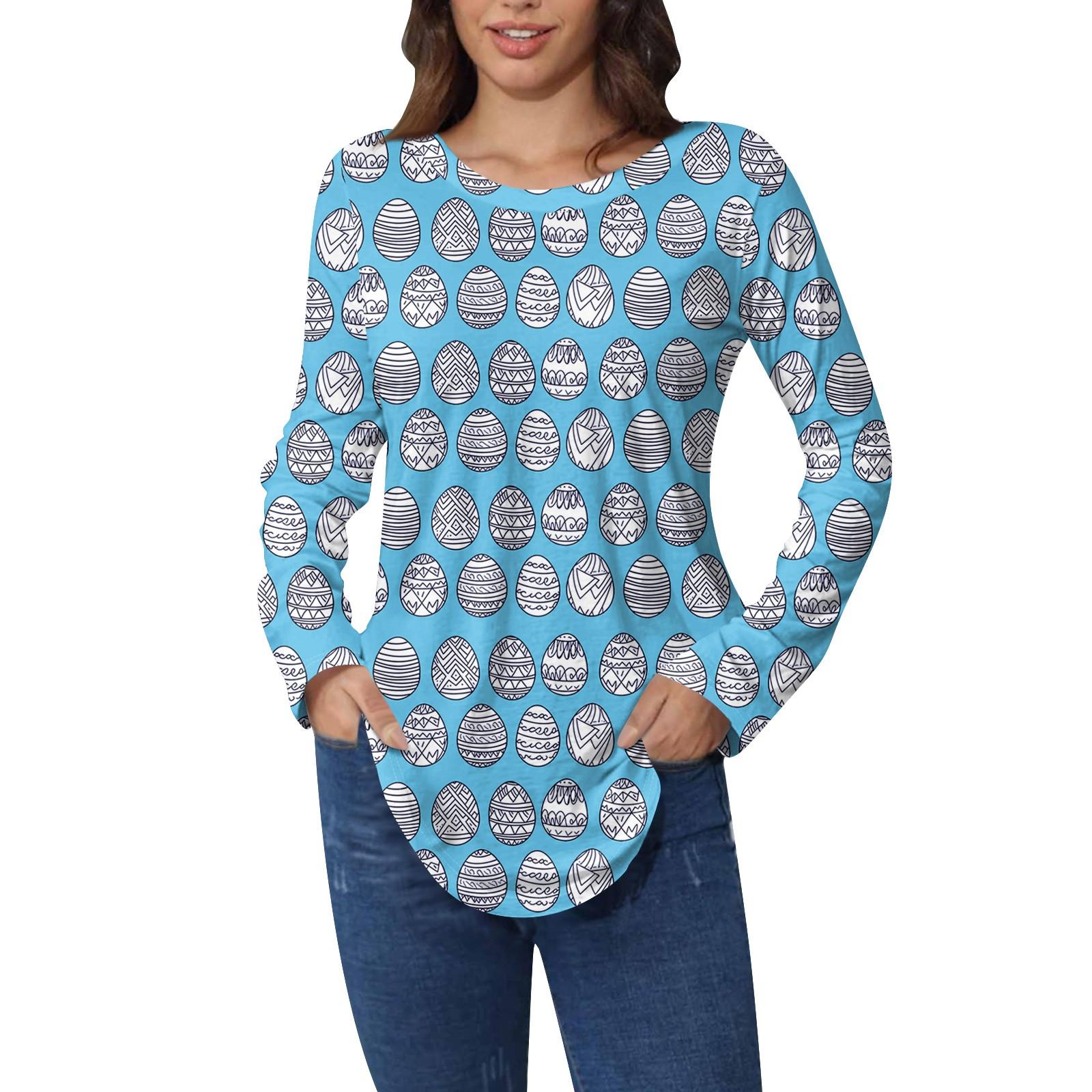 

Пасхальные рубашки для женщин Милая футболка с принтом в виде сердца с длинным рукавом Туника Топы из хлопка Пуловеры S