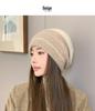 Korean Colorblock Rabbit Fur Fleece-Lined Beanie with Ear Protection – Elegant Women's Knit Hat for Cold Weather