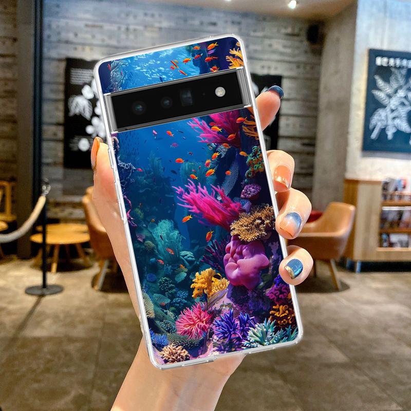 Phone Case Cover for Google Pixel 9 8 7 6 5 4 4XL 7A 6A 5A 4A 3A Pro XL 5G Transparent Soft TPU Shell Ocean Life Theme Pattern