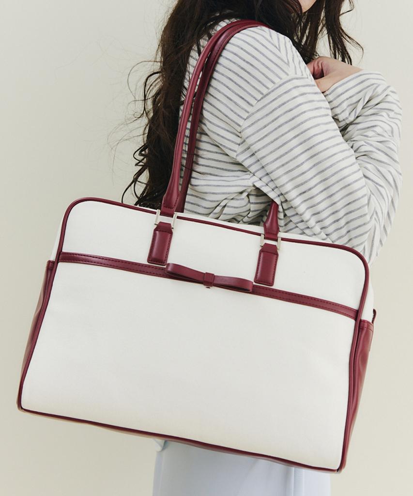 Celitails Ribbon Canvas Boston Bag_Ivory