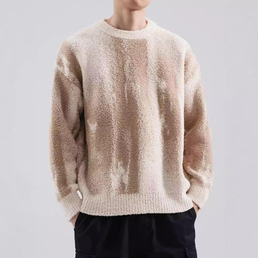 Men's Retro Tie-Dye Crew Neck Sweater - Autumn/Winter Cool Streetwear Trendy Loose Knitwear