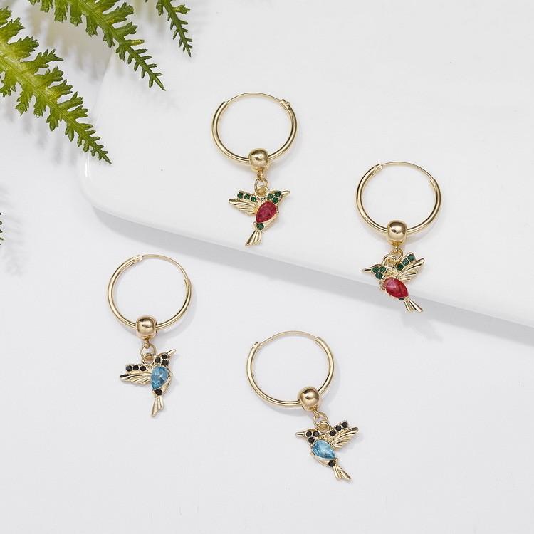 Hummingbird Animal Earrings Alloy Water Drilling Vintage Hoop For Teens