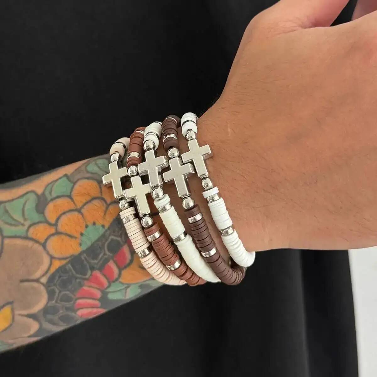 SHIXIN Vintage Multi Layer Wooden Bead Chain Bracelet Set Men Ethnic Elastic Rope Cactus Leaf Bull Head Pendant Charm Bracelet