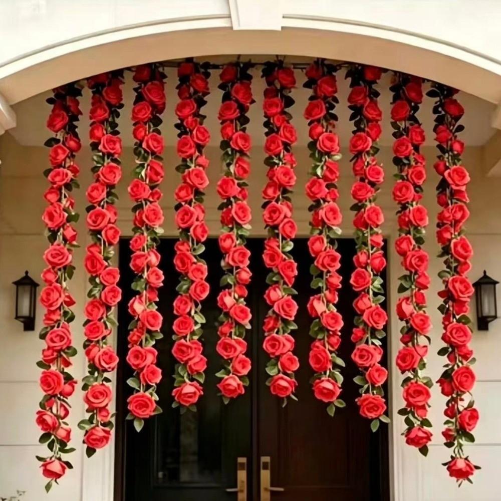 Green Leaves Artificial Flower Garland Layered Petals Hanging Rattan Flower Wedding Arrangements