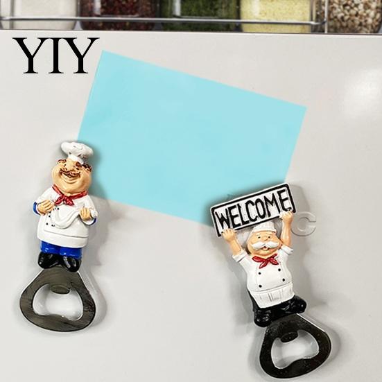 Kitchen Gadgets for Barbecue Grill Refrigerator Magnet Bottle Opener, 3D Cartoon Chef Resin Beer Cute Decor Home Soda Manual Can Punch Opener