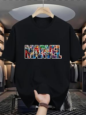 Marvel Men's T-shirt, Casual Short-sleeved Printed Men's Clothing, Fashionable, Sporty and Trendy Streetwear T-shirt for Men