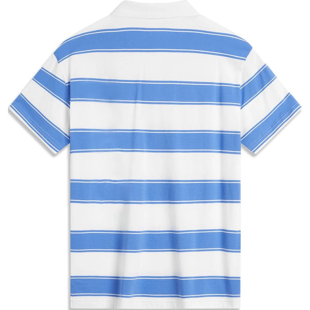 Li Ning Sports Lifestyle Series Striped Comfortable Breathable Casual Short Sleeve Polo Shirt Men Tops Off-White Rainbow-Blue APLU083-1