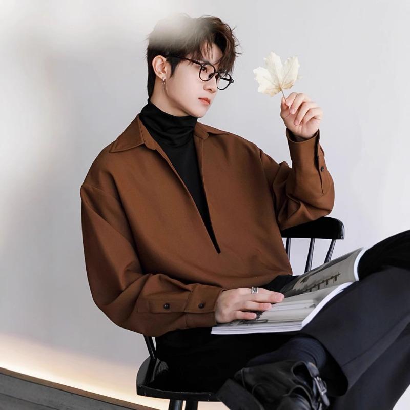 Men's Clothing Long-sleeved Shirt Spring Autumn New Fashion Trend Splicing Fake Two-piece Shirt Jacket