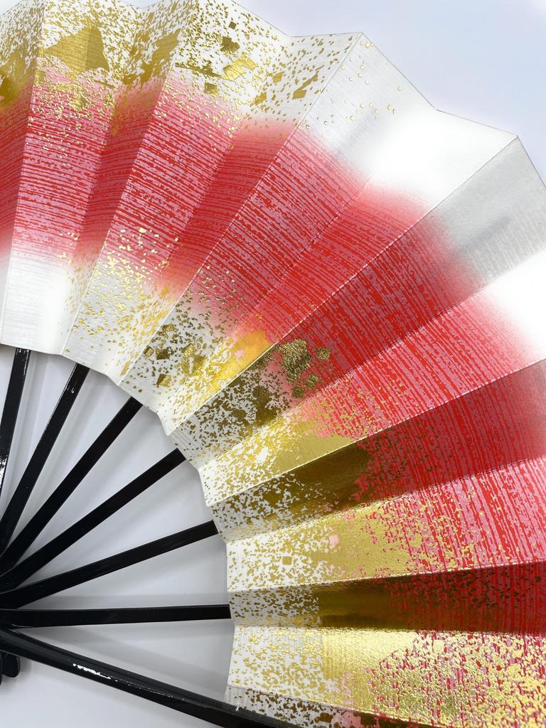 Evantai de dans Ai 1361 Auriu estompat 9 cm 5 Evantai vopsit negru pentru dans Nisip, minute, Os, Cutie, (roșu)