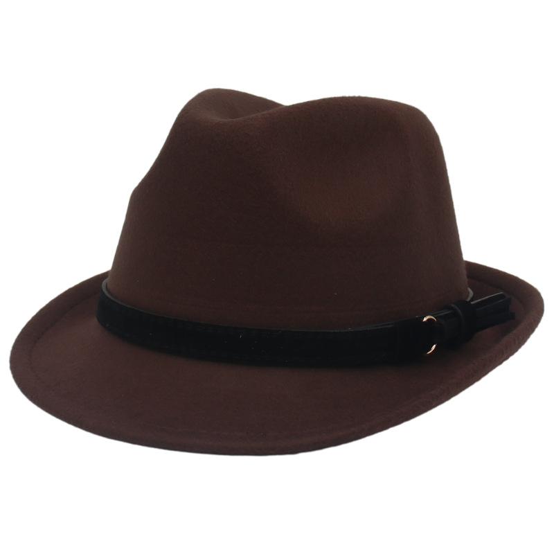 Британская фетровая шляпа-цилиндр Fedora, Черная фланель с небольшими полями джентльмена, Классическая джазовая шляпа, Фетровая шляпа-панама M（56-58cm） темно-коричневого