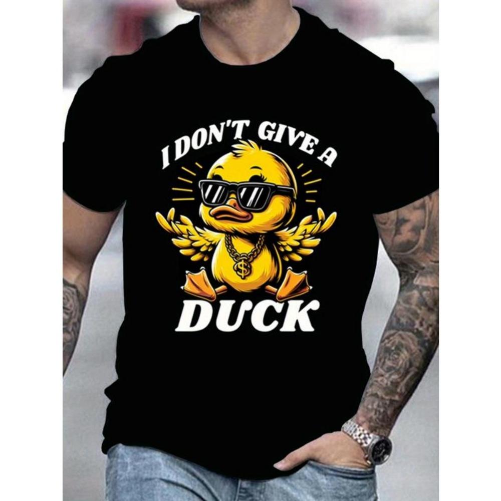 

European Sizes Cartoon Style Cool Duck Pattern And I DON T GIVE A DUCK Letter Print Crew Neck T-shirt, Summer Top For Men s Street Leisurewear XXXXXL