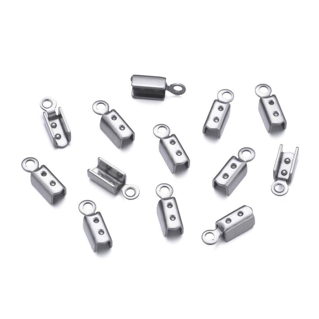 10/20pcs 304 Stainless Steel Crimp End Beads Caps Leather Cord Clip Tip Fold Crimp Bead Bracelet Connectors For Jewelry Making