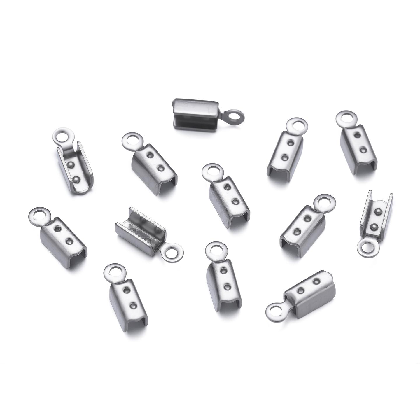 

10/20pcs 304 Stainless Steel Crimp End Beads Caps Leather Cord Clip Tip Fold Crimp Bead Bracelet Connectors For Jewelry Making
