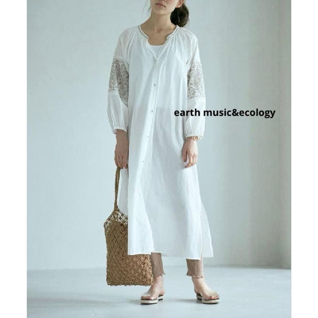 earth music&ecology white shirt dress long sleeve