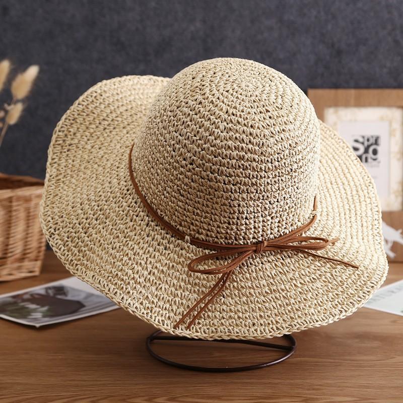 Big edge straw hat women's foldable bucket hat seaside vacation shade beach hat breathable straw hat
