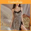 Leopard Print Ice Silk Sleepwear Set With Deep V Neck And Padded Bust For Lounge And Bedtime