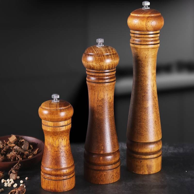 Salt Wooden Pepper Mill Set Antique Finish Culinary Preparation Decor Kitchen