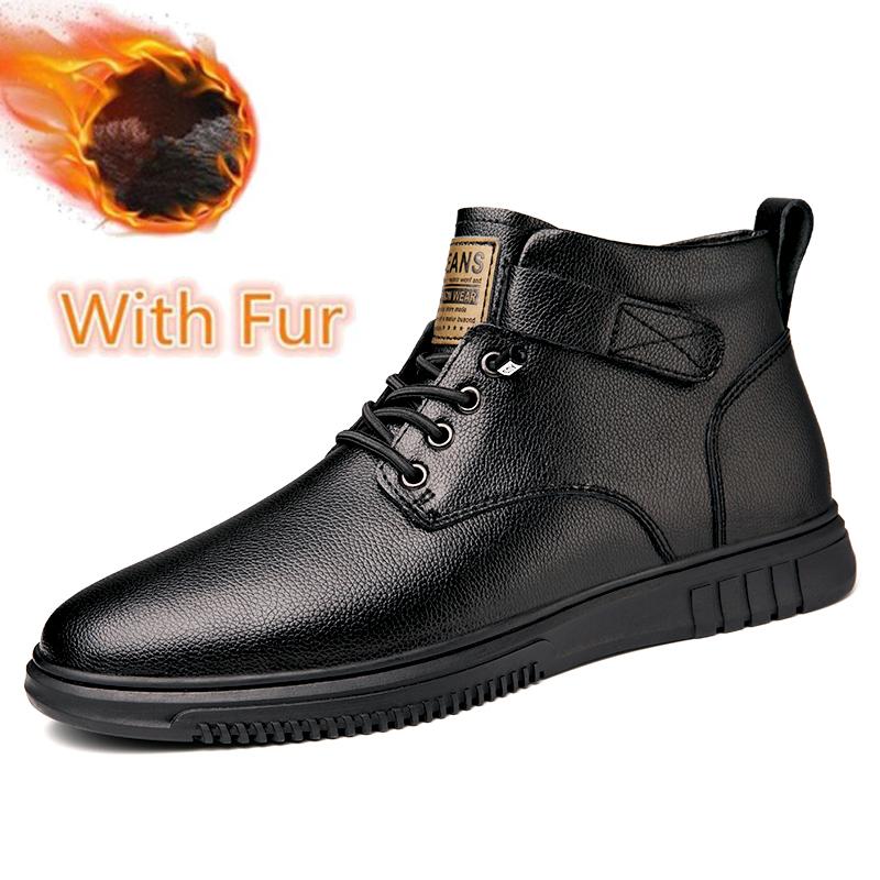 Warm Plush Fur Winter Boots New Arrival Men's High Top Shoes New Non-Slip Lace-Up Sneakers Leisure Walk Male Outdoor Basic Boots