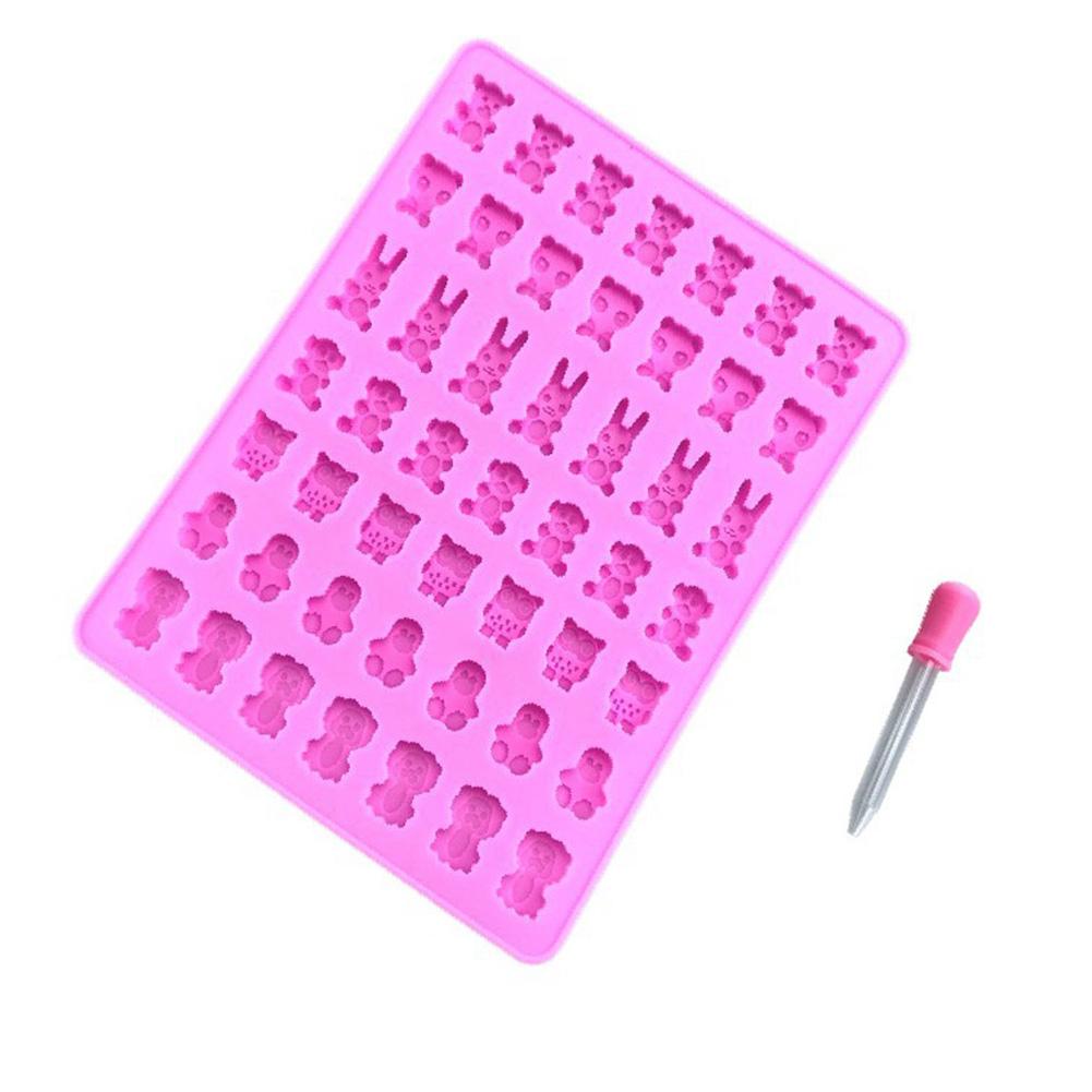 2Pcs/Set 49 Holes Silicone Mold + Dropper Set Cartoon Chocolate Gummy Candy Mold Ice Cube Maker