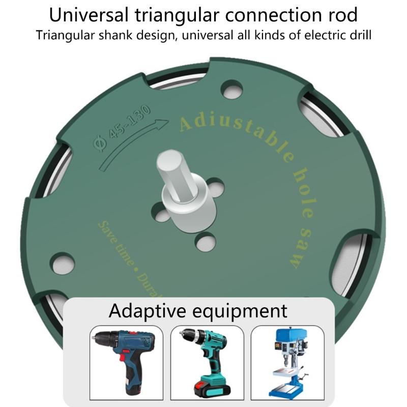Adjustable Hole Saw Tool Kit Metal Punching Saw for Woodworking, Drilling Cutter 45-130mm Diameter Hole Opening