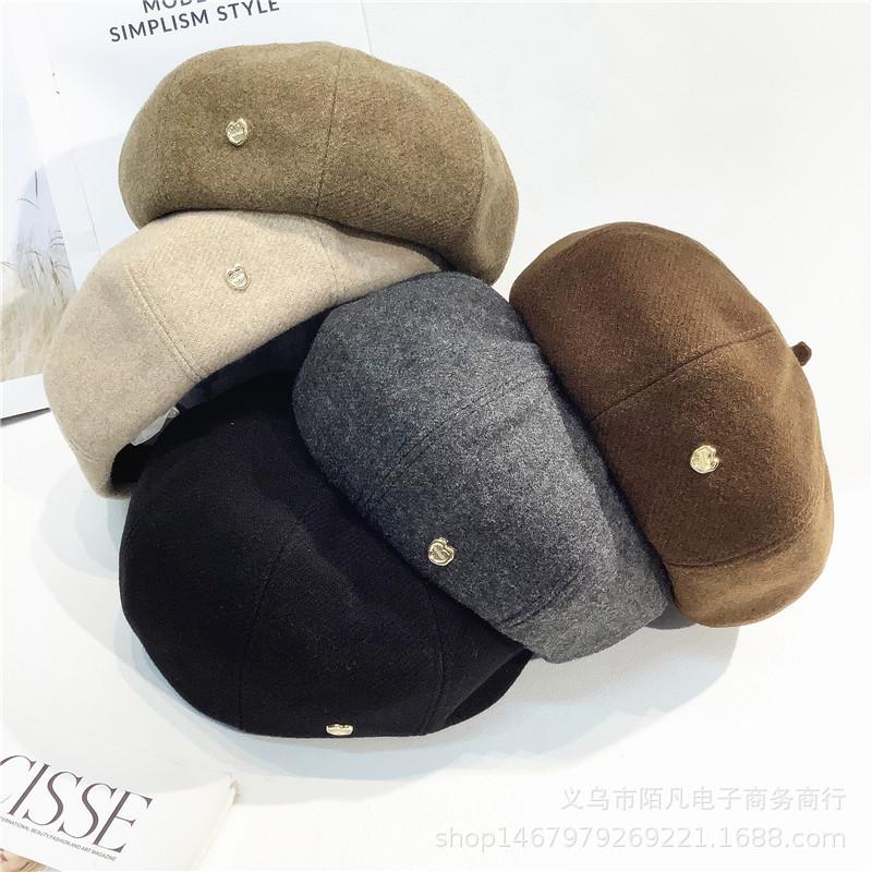 Autumn and winter woolen warm beret painter hat small love octagonal bud hat showing face small retro pumpkin hat