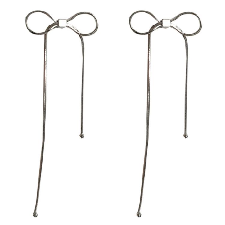 Sweet Cool Ribbon Bow Drop Earrings Women Korean Simple Line Bowknot Ear Studs 1
