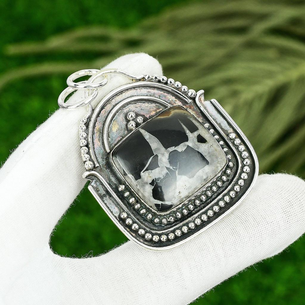 Daughters Day Sale Moroccan Mud Crack Fossil Stone Boho Pendant Sterling Silver