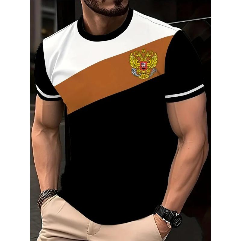 Summer New Men's Contrasting Color Splicing Short-sleeved Top Trendy Fashion Urban Street Casual T-shirt