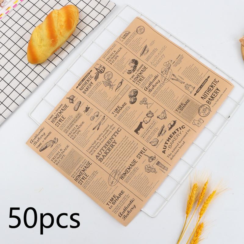 50pcs Large Size Thick Grease-proof Food Paper, Kraft Sandwich Wrapping Paper for Picnic Basket Lined Cooked Kitchen Accessories